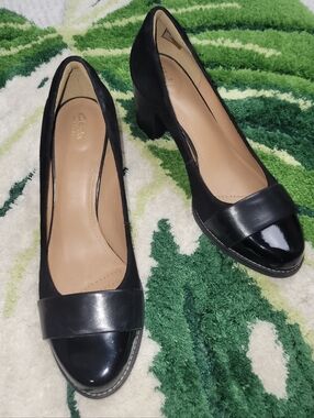 Clarks Black Pumps - Suede & Leather With Patent Leather Cap Toe